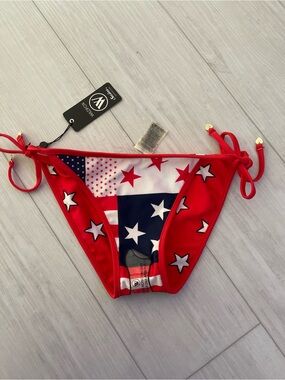 Nwt Wildfox flag & stars reversible bikini L